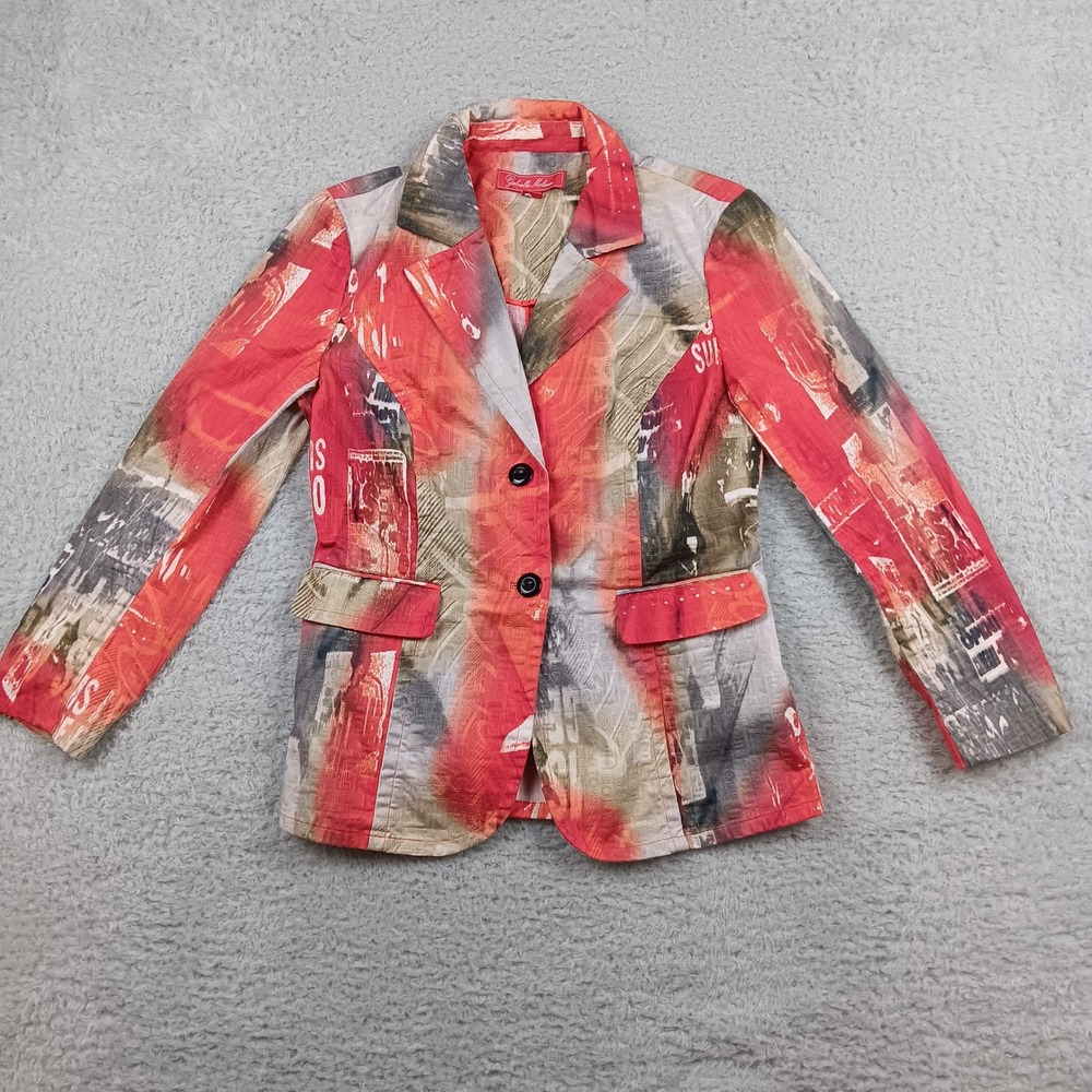 Gabriella Molinari Blazer Woman 6 Red Abstract Newsprint Textured Cotton Stretch